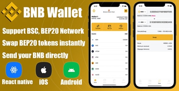 React Native DeFi Crypto Wallet BNB BEP20 Mobile App Source