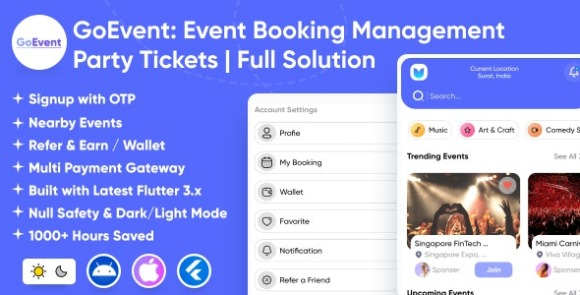 GoEvent Event Booking Management Event Planner Ticket Booking Flutter App