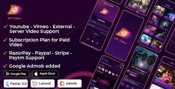 DTVideo Flutter Multipurpose All In One Videos App with Admin Panel Source