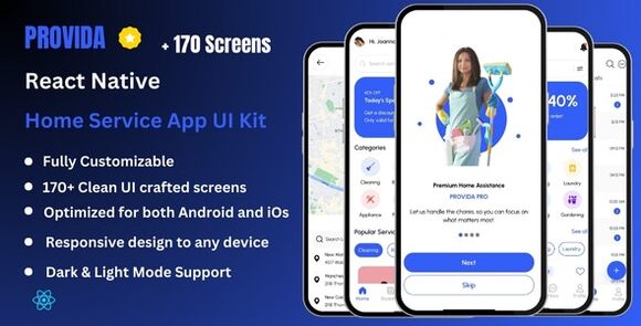 Provida Pro Home Service and House Cleaning React Native Expo Ui Kit