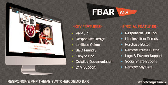 FBar Responsive PHP Theme Switcher Demo Bar Script