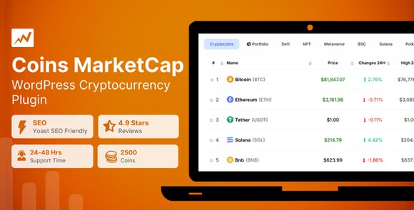 Coins MarketCap WordPress Cryptocurrency Plugin