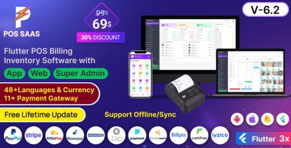 POS SAAS Flutter POS Billing Inventory Software with HRM App Web Admin