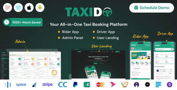 Taxido InDrive Grab Uber Clone Taxi Booking with Cab Rental Parcel