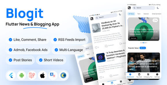 Blogit News App Flutter News and Website Complete Solution