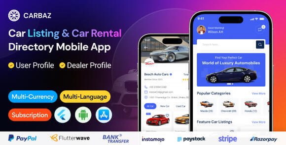 Carbaz Car Listing and Car Rental Directory Flutter App
