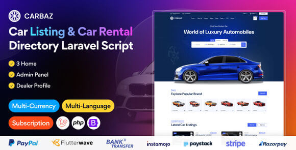 Carbaz Car Listing and Car Rental Directory Laravel Script