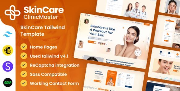 ClinicMaster SkinCare Tailwind CSS Template